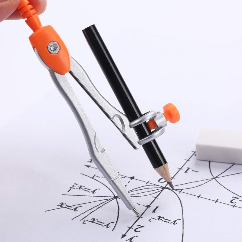 Vobou Math Geometry Kit Sets 10 Piece Student Supplies with Shatterproof Storage Box,Includes Rulers,Protractor,Compass,Eraser,Pencil Sharpener,Lead Refills,Pencil,for Drafting（Orange） - Image 5